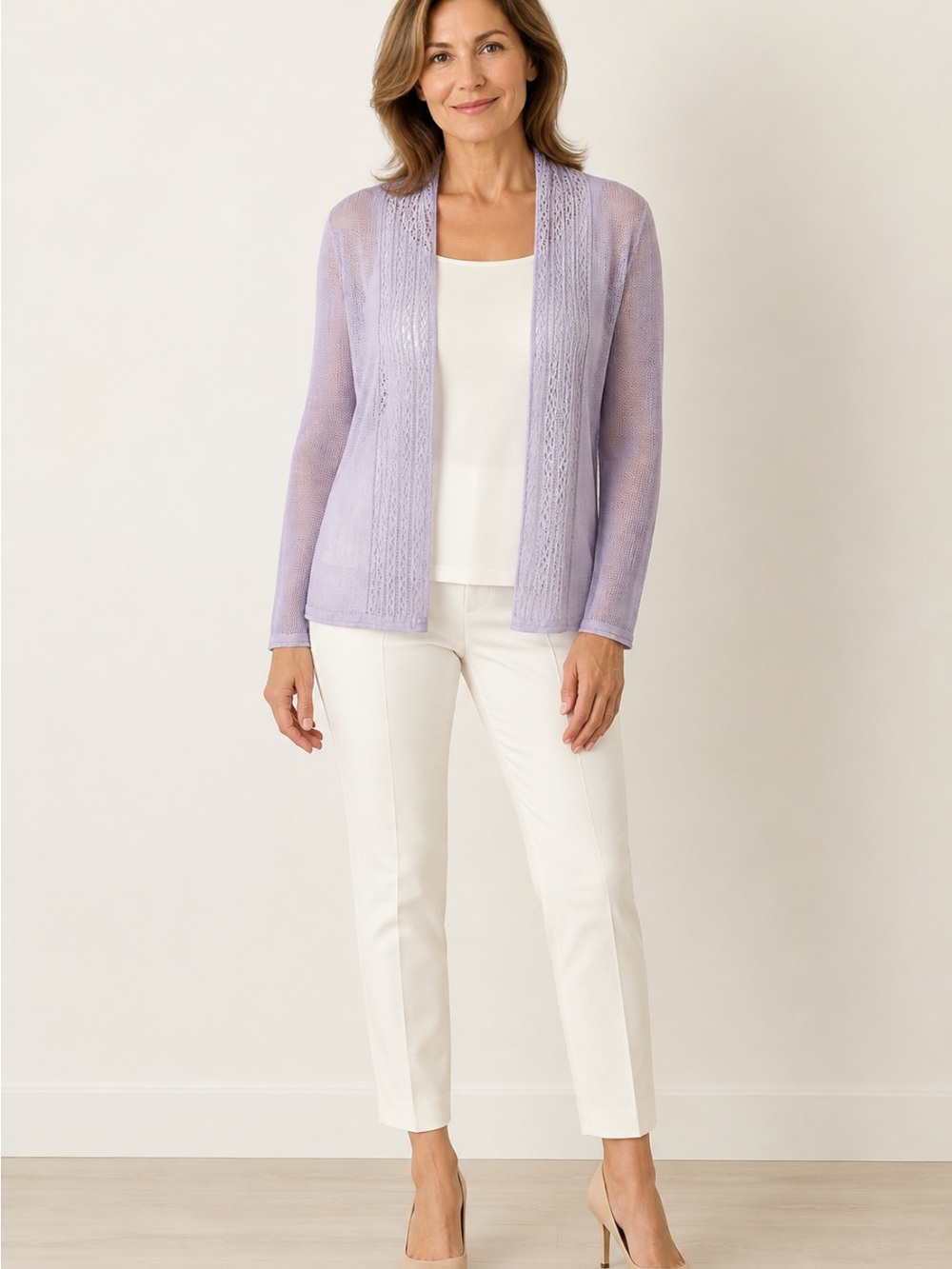 Sigrid Olsen Signature L Lavender Linen Open Knit Cardigan NWT